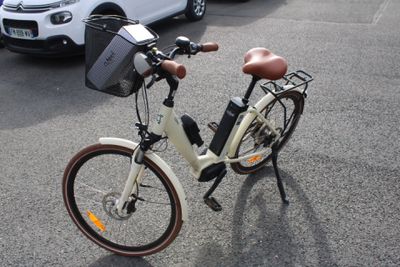 a bike that is parked in a parking lot