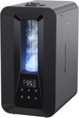 a black humider with a blue light on top of it