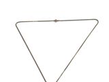 a silver necklace with a triangle shaped pendant on a chain