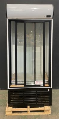an image of a commercial display case with sliding doors on a pallet