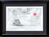 dessin représentant une femme allongée sur une plage avec un chien