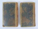 pair of antique leather bound books with gold trimmings
