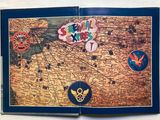 a picture of a book with a map and badges on it