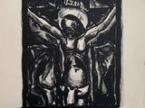 an image of a black and white drawing of jesus on the cross