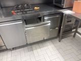 a stainless steel kitchen with a stove and a dishwasher