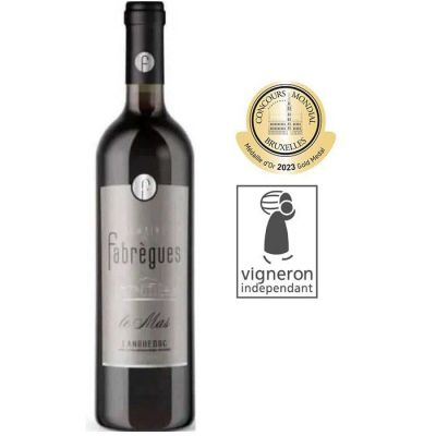 a bottle of red wine with a gold medal around it