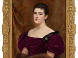 un tableau représentant une femme vêtue d'une robe violette et portant une étole en fourrure