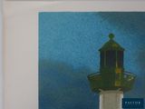 a picture of a painting of a lighthouse on the wall