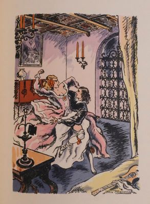 an image of a drawing of a woman sitting on a bed next to a man