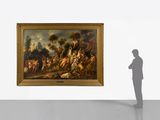 painting of a man standing in front of a painting of a man on horseback