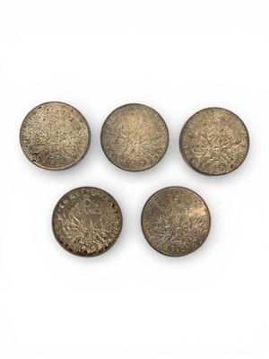 FRANCE. Lot de 5 pièces de 5 francs argent "Semeuse". - Photo 1