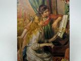 une photo d'un tableau représentant une femme et un enfant jouant du piano