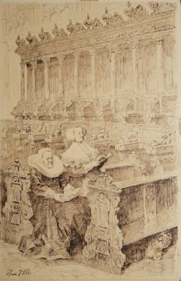 PILLE Henri, 1844-1897, Les dévotes, Plume et encre brune su… - Photo 1