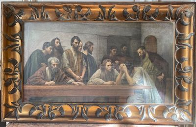 painting of a group of people sitting around a table in a room