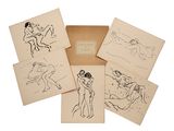 six dessins représentant une femme et un homme dans différentes poses