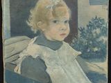 tableau représentant une petite fille en robe bleue, assise sur une chaise