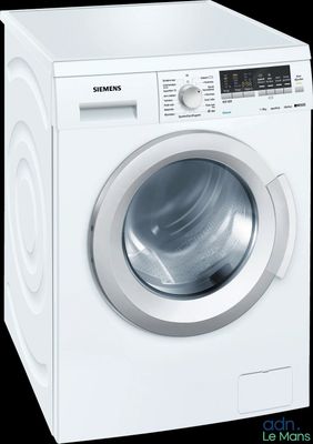 un gros plan d'une machine à laver blanche sur fond noir
