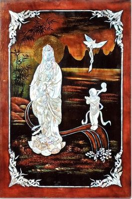 an image of a painting of a woman and a child on a boat