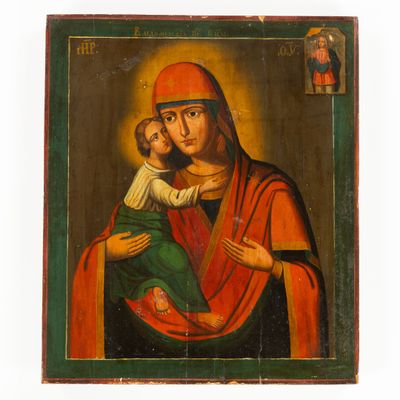 une peinture ancienne représentant une femme tenant un enfant dans ses bras