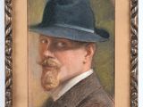 painting of a man with a hat and a beard in a frame