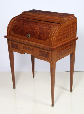 a small wooden desk with a drawer on top of it