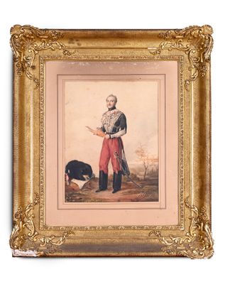 an old picture of a man with a dog in a field
