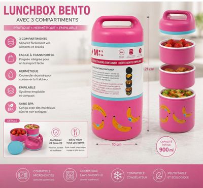 lunchbox bento avec compartimes 3 en 1