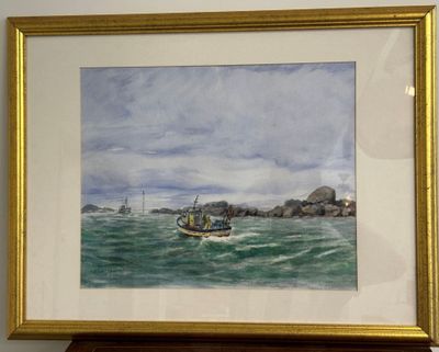 une image d'un tableau représentant un bateau dans l'eau