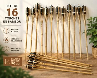 lot de 16 torches en bambou