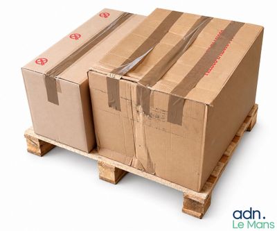 boxes stacked on pallets on a pallet with a white background
