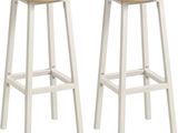 two white stools with wooden seat and legs on a white background
