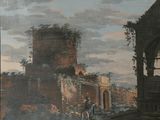 un tableau représentant un homme à cheval près d'un château
