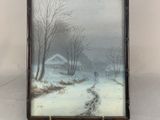 an image of a painting of a snowy landscape with a person walking in the snow