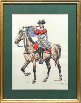 tableau représentant un homme à cheval, une carte à la main