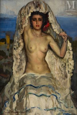 une image représentant un tableau d'une femme portant un voile sur la tête