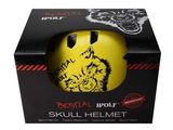 yellow skull helmet in a black box on a white background