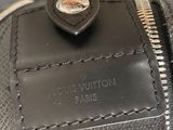 louis vuitton black leather and canvas shoulder bag with silver hardware