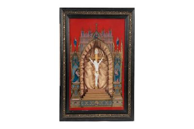 Diorama musical figurant le Christ sur la croix en porcelain…