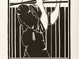 une image représentant une affiche en noir et blanc sur laquelle figure une femme tenant un marteau