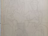 a drawing of a group of people sitting around a table