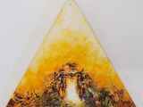 an image of a painting of a building in the middle of a triangle
