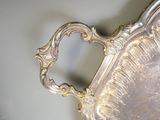a silver plate that is sitting on a table