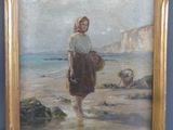 une image représentant un tableau où l'on voit une femme marchant sur la plage