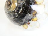 a glass vase with a broken glass inside of it