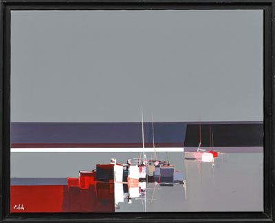 une image d'une peinture de bateaux sur l'eau