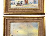 deux tableaux représentant un couple assis sur une plage