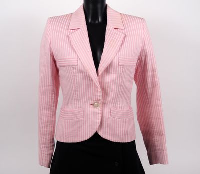 a woman ' s pink and white striped blazer on a mannequin mannequin mannequin mannequin mannequin mannequin manne