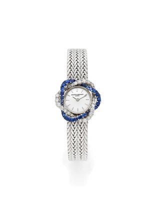 a lady ' s diamond and sapphire watch