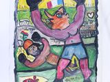 a picture of a painting of a man with boxing gloves