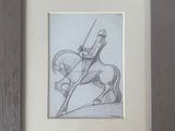 dessin représentant un homme à cheval, une épée à la main